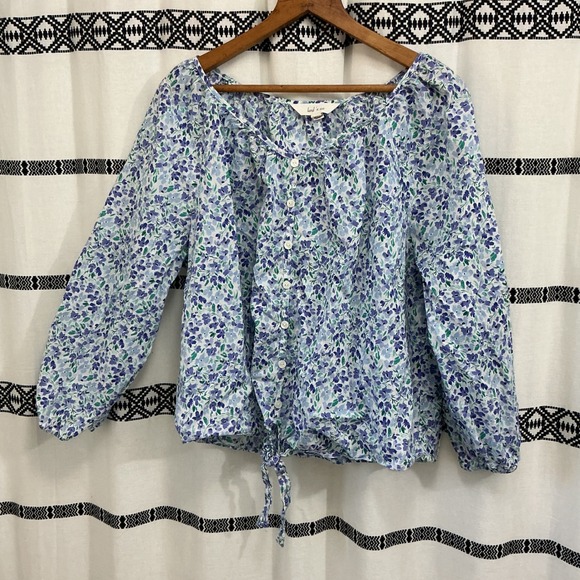 land 'n sea Tops - Land n Sea Women's XL Floral Print Button Up Long Sleeve Tie Waist Blouse